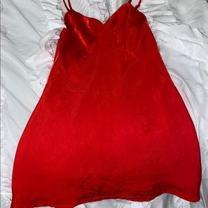 red silk dress
